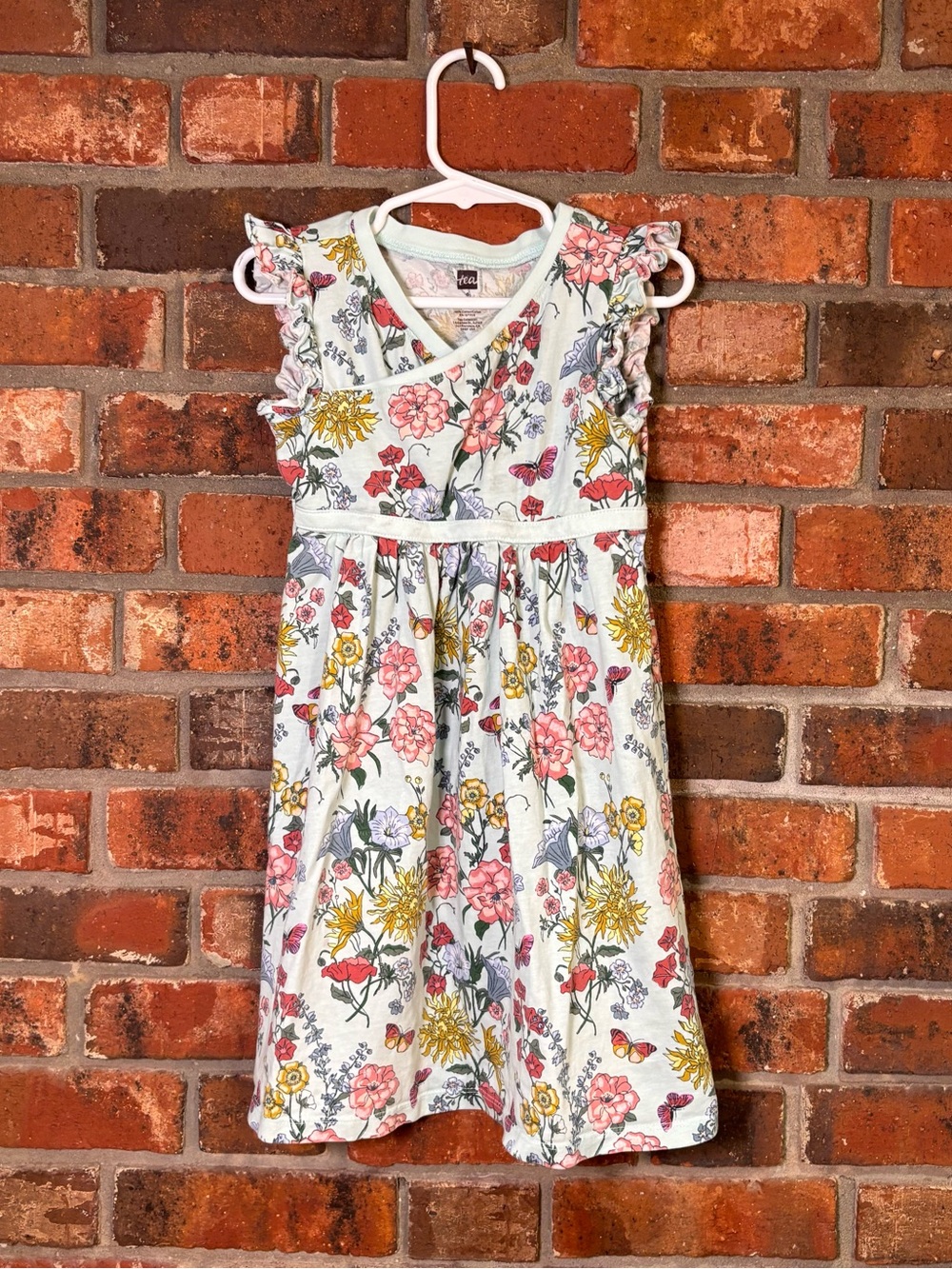 Tea collection girls floral butterfly wrap neck flutter sleeve dress blue 6